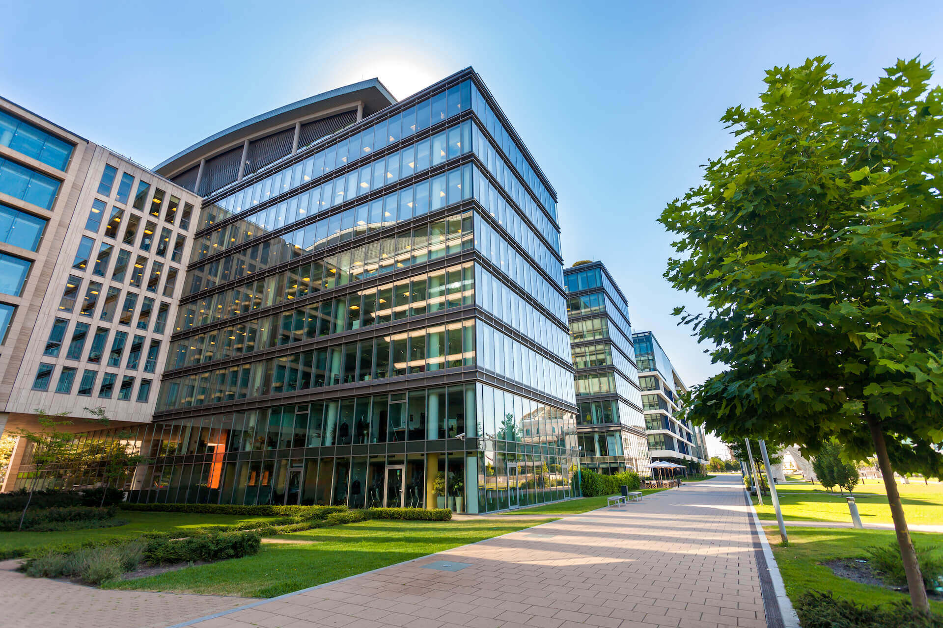 Picture of glass office building.