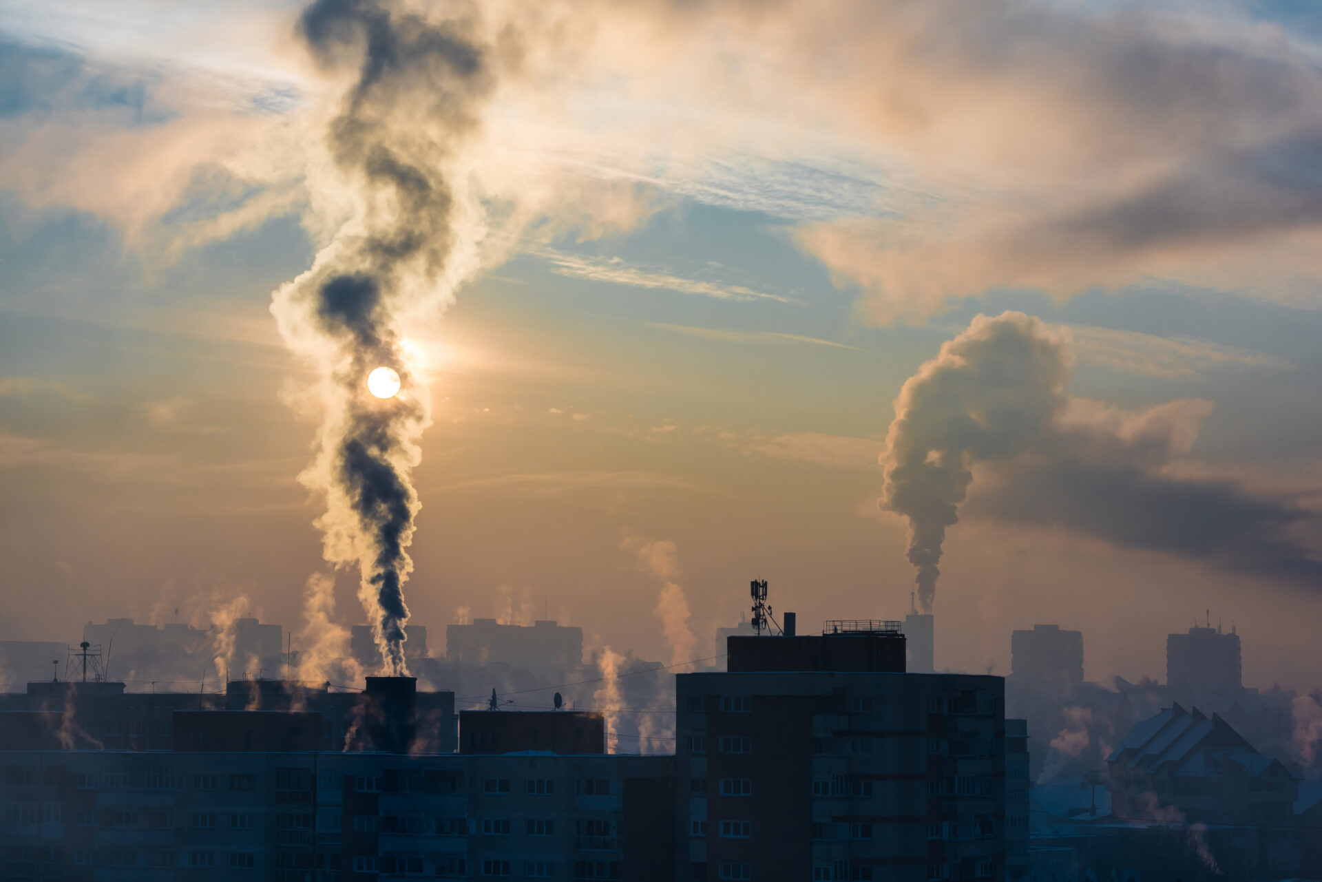 Environmental pollution. It is very cold in the morning sunrise